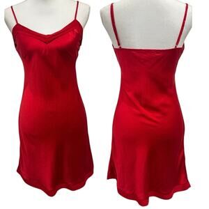 SilkSilky Red 100% Silk Slip Bias Cut Chemise Mini Dress Small Lingerie Coquette